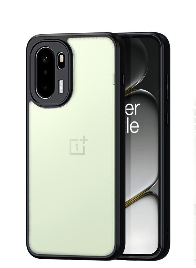 OnePlus 15R 5G 2025 Premium Hybrid TPU Silicone with Raised Armour Bumpers Slim Case Cover (MCAPSA) - Clear/Black